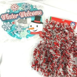 Two Piece 15" Paper Christmas Wreath And Tinsel